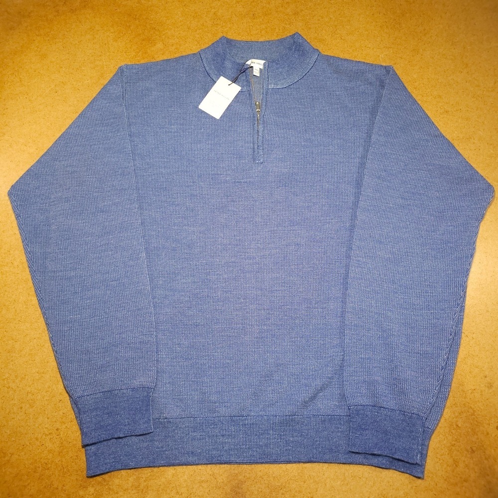 Peter Millar Breaker Birdseye Sweater Mens XXL OCEBL 1/4 Zip 100% Merino Wool